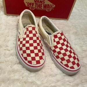 Vans Red and White Checkered Slip-On Shoes Size US 6 Woman